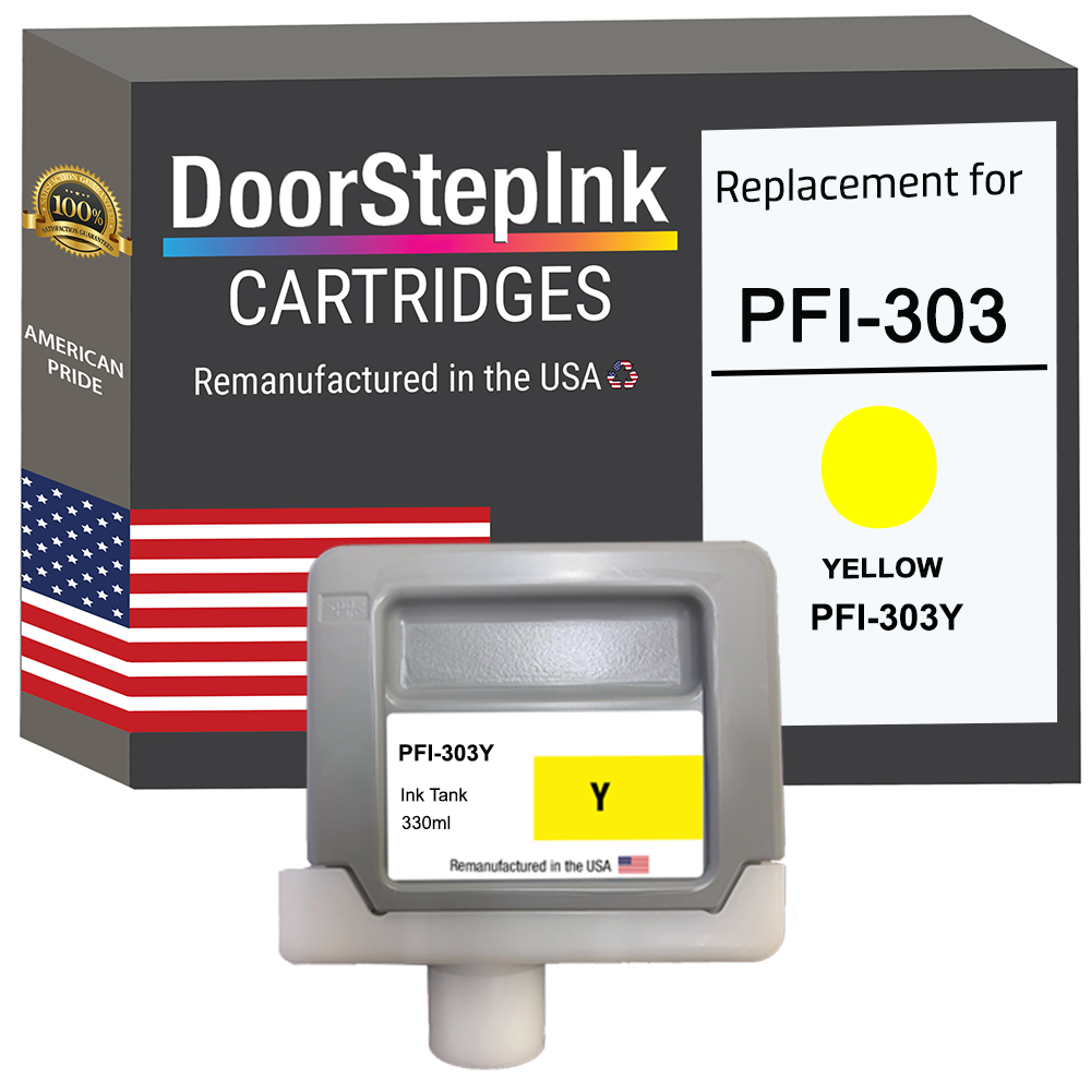 DoorStepInk Brand for Canon PFI-303 330ML Yellow Remanufactured in the USA Ink Cartridge