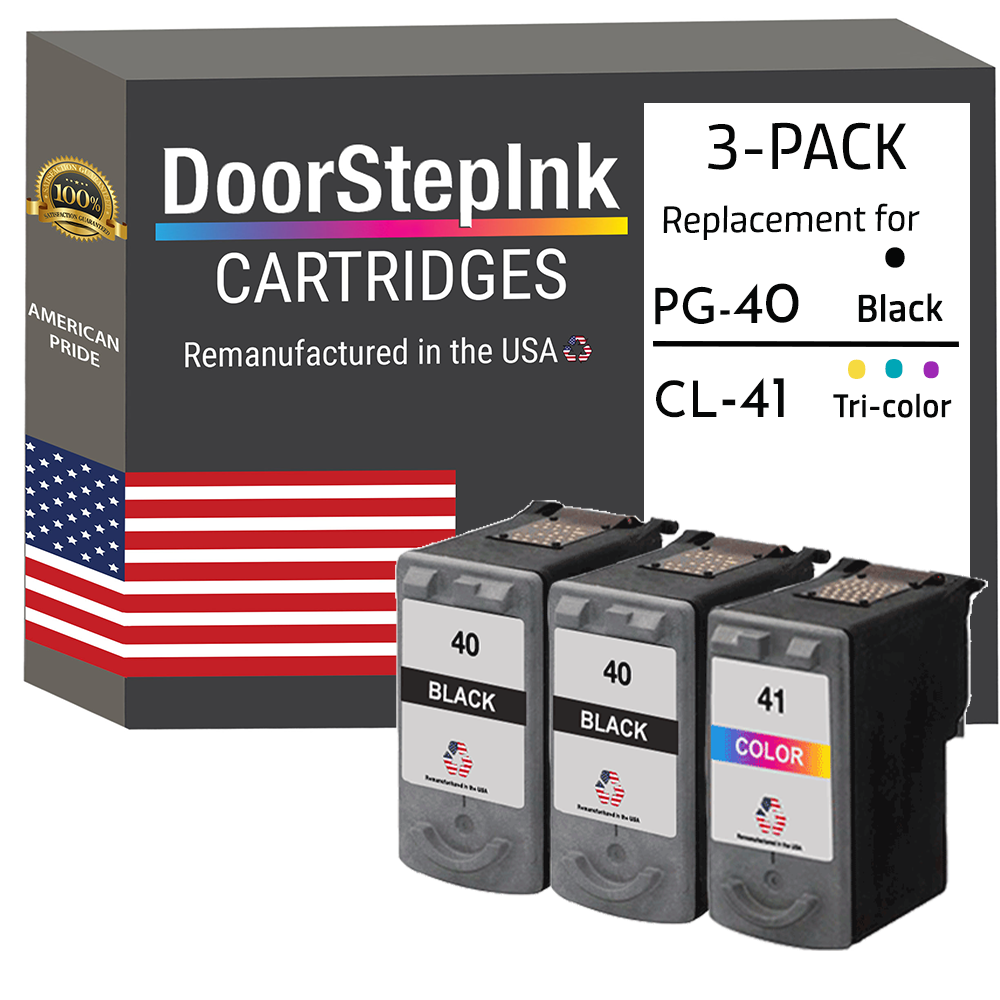 DoorStepInk Brand for Canon PG-40 2 Black / CL-41 1 Color 3-Pack Remanufactured in the USA Ink Cartridges
